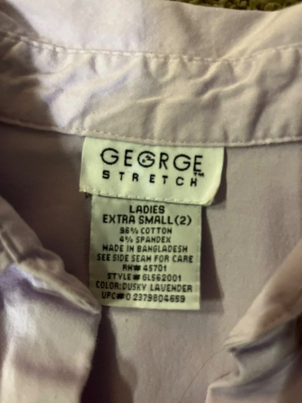 George Stretch Womens XS 2 Dusty Lavender Fitted Button Down Shirt Cotton Blend - Picture 6 of 12